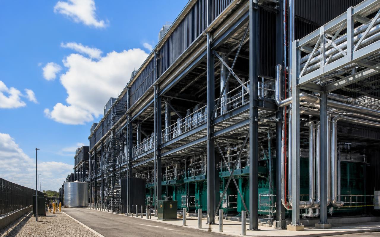 Modern data center with visible engineered utility infrastructure